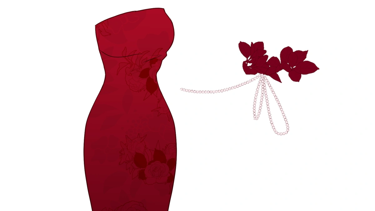 Velvet Red Dress Template - Detailed View