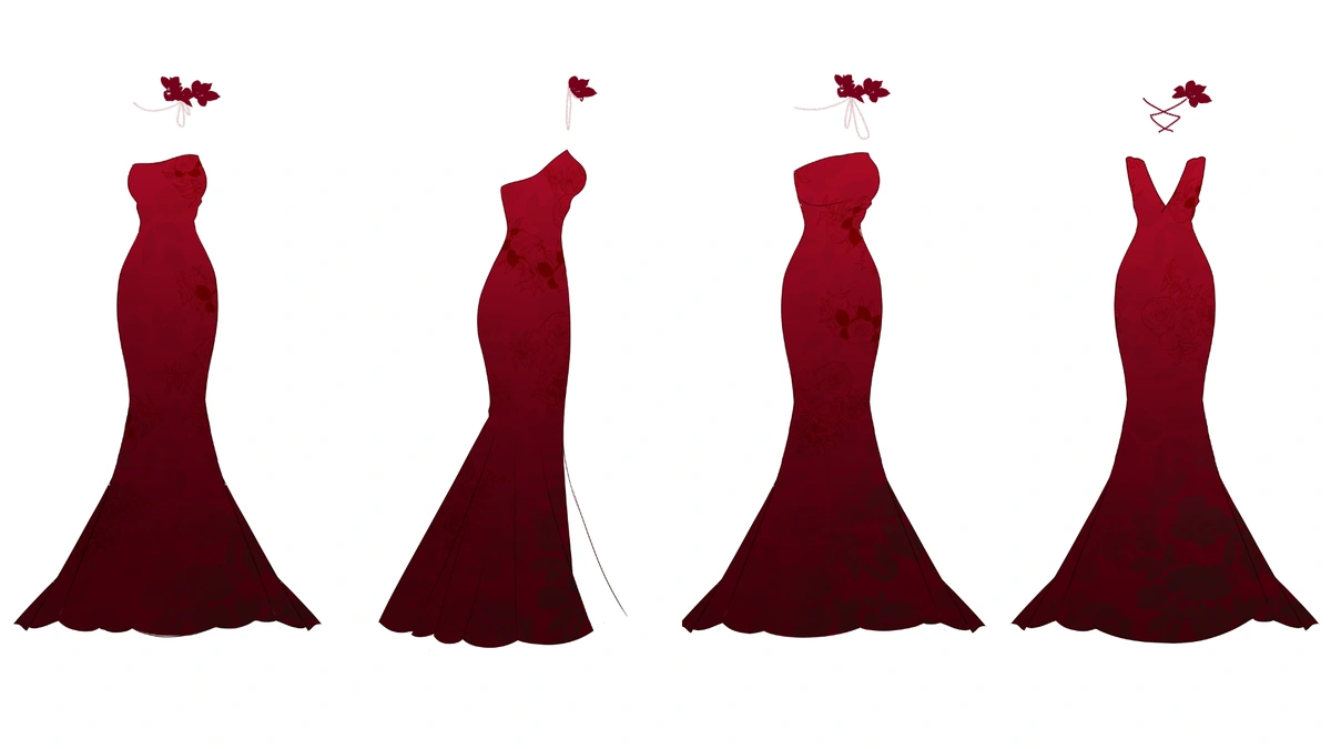 Velvet Red Dress Template - Detailed View